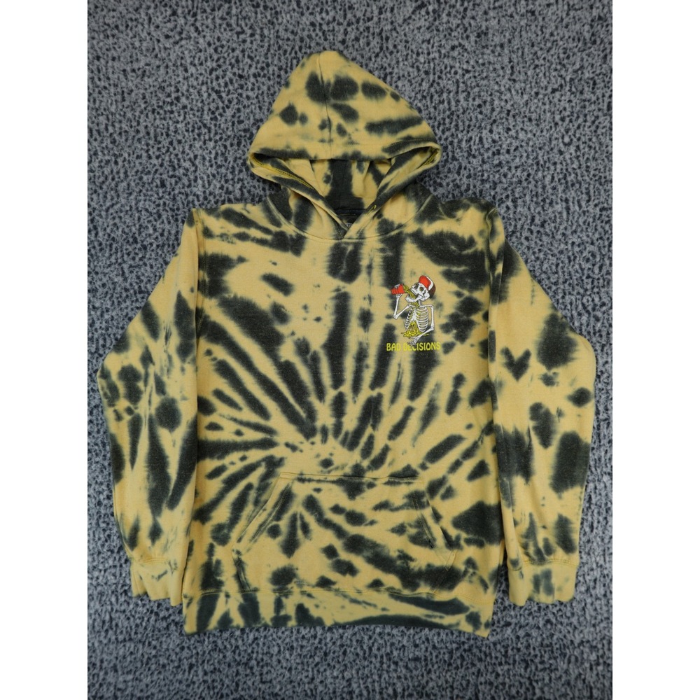 Dikotomy Bad Decisions Skeleton Tie Dye Hoodie‎ Yellow Black Mens XL Pullover